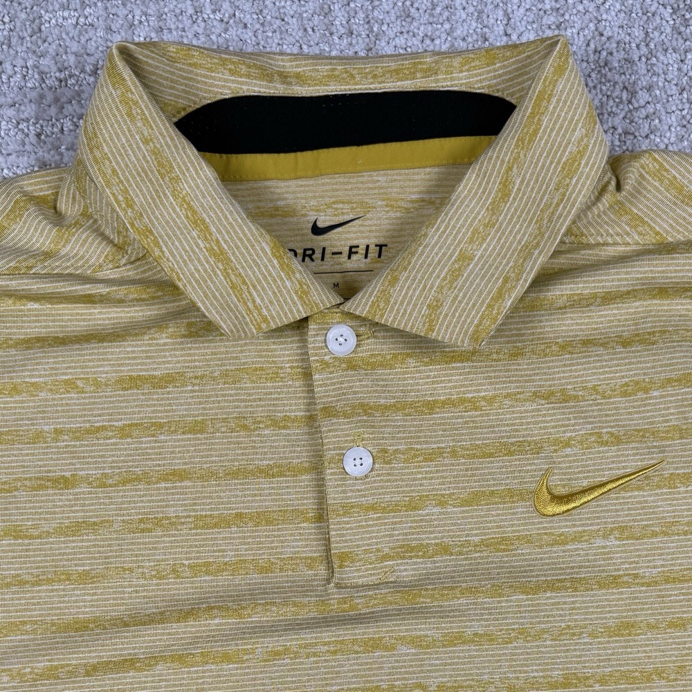 Nike Dri-Fit Men's Medium Yellow Striped Performance Golf Polo Shirt